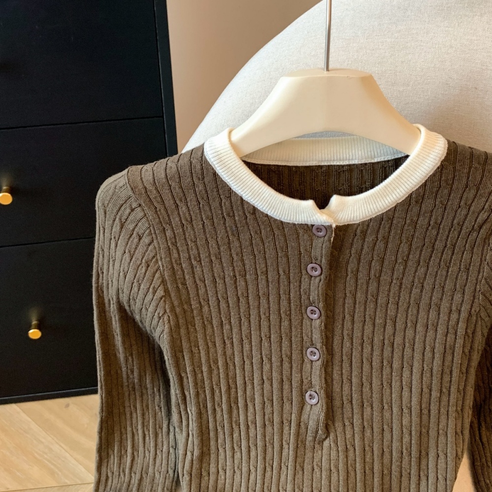 Knitted round neck bottoming shirt thin niche tops for women