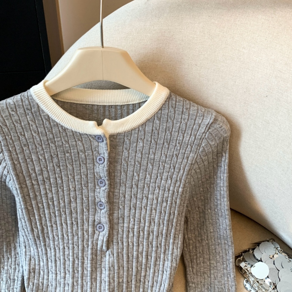Knitted round neck bottoming shirt thin niche tops for women
