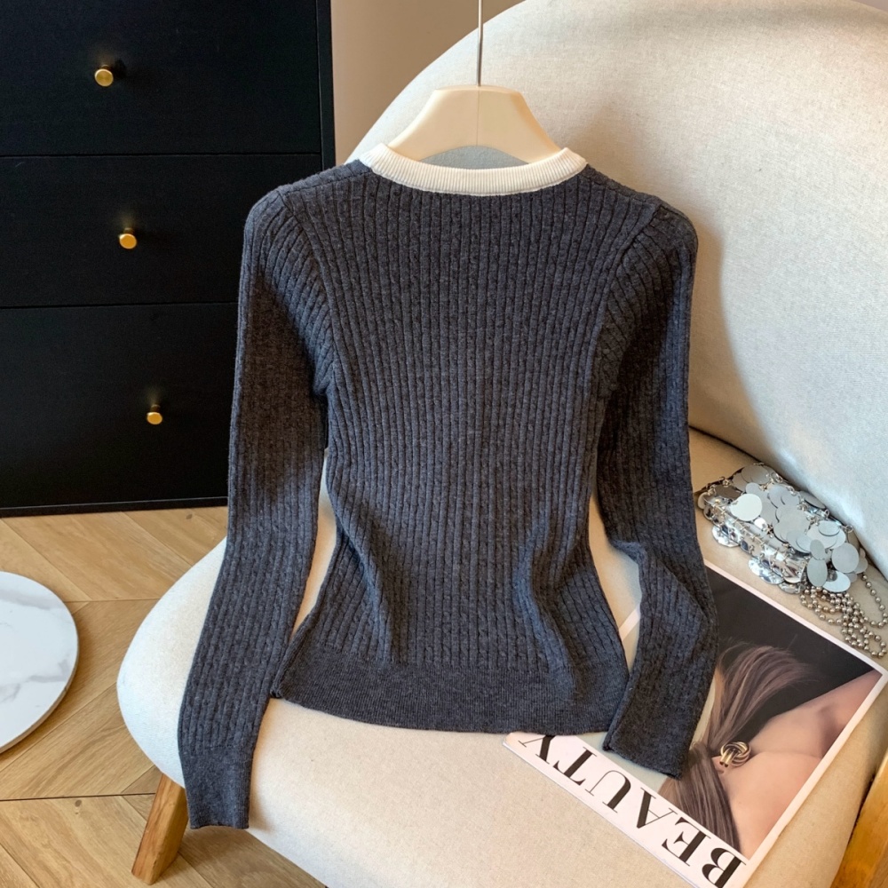Knitted round neck bottoming shirt thin niche tops for women