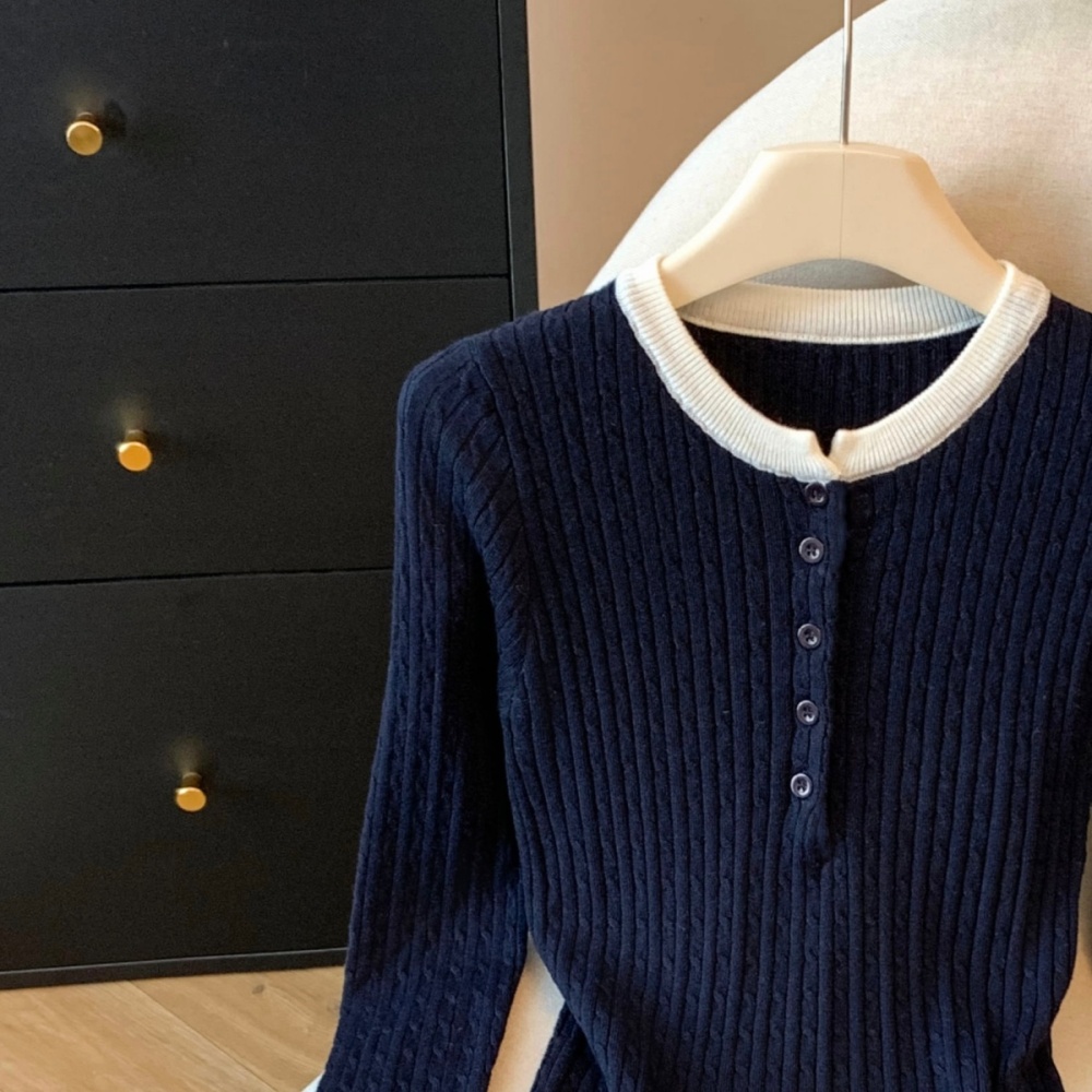 Knitted round neck bottoming shirt thin niche tops for women