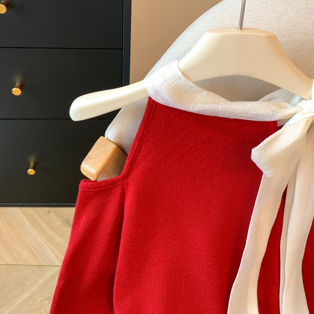Inside the ride bow tops autumn strapless sweater for women