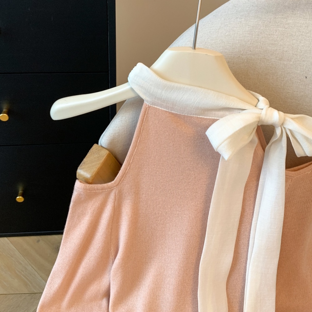Inside the ride bow tops autumn strapless sweater for women