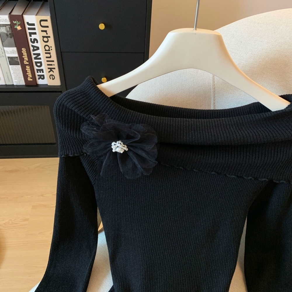 Flowers flat shoulder niche slim enticement sweater