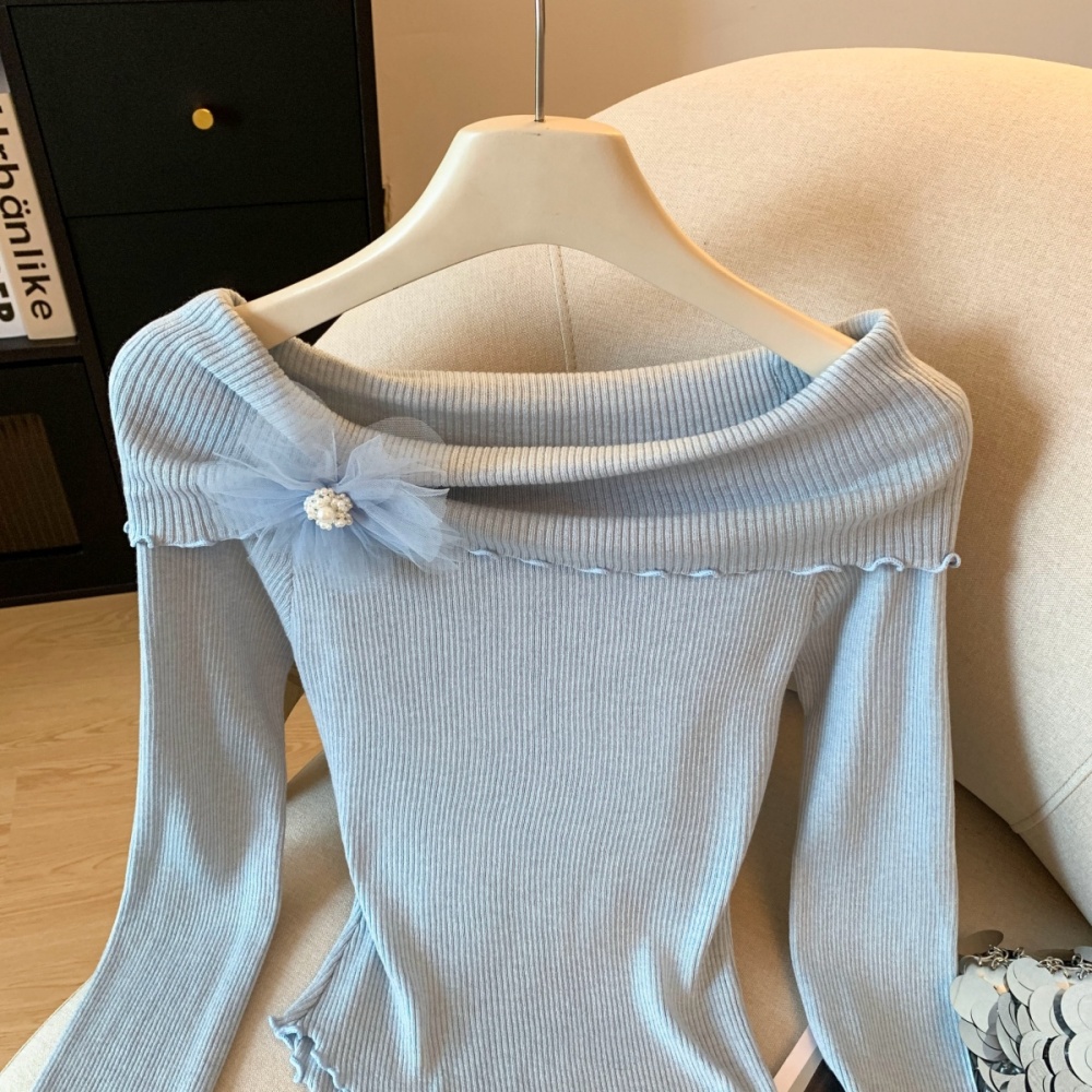 Flowers flat shoulder niche slim enticement sweater