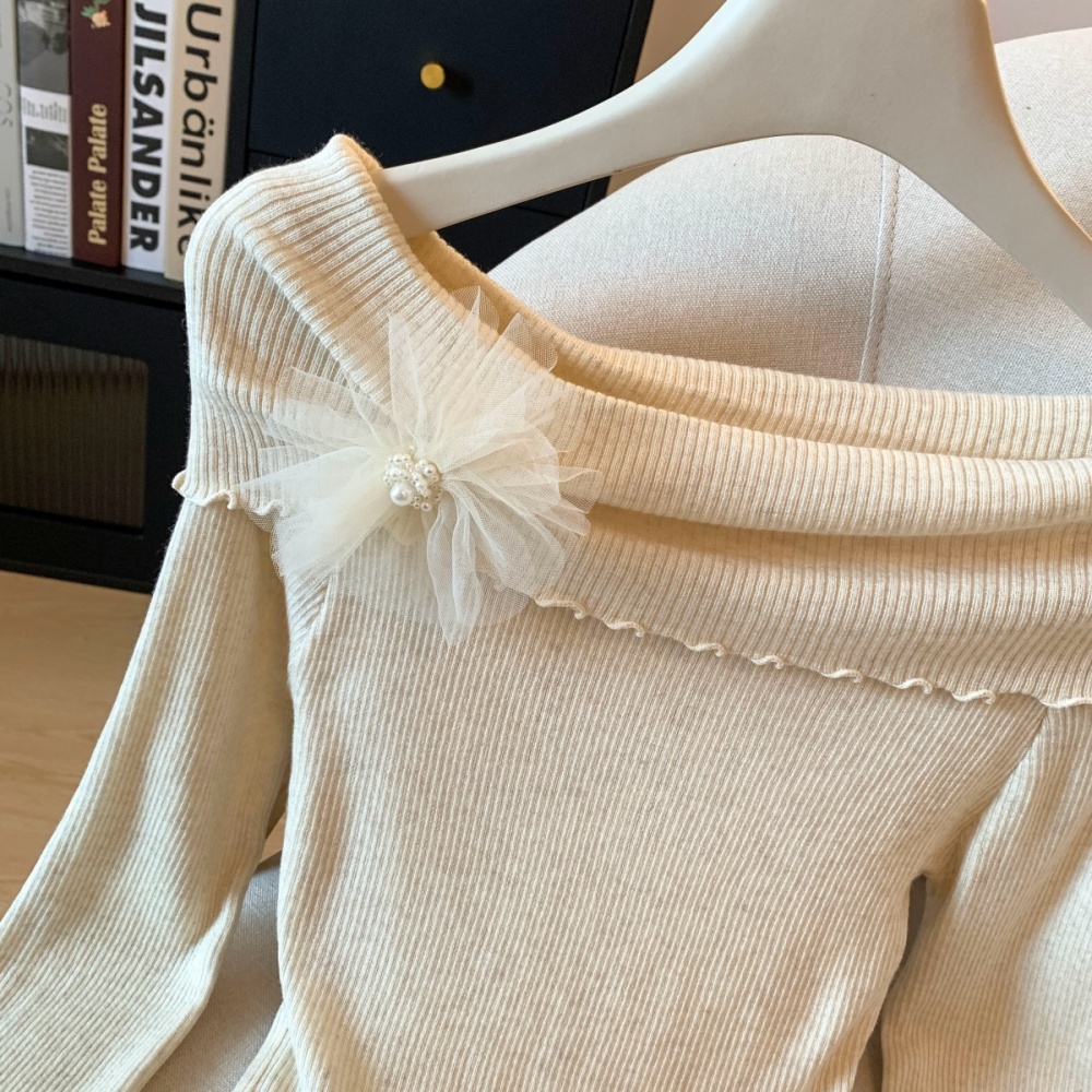 Flowers flat shoulder niche slim enticement sweater