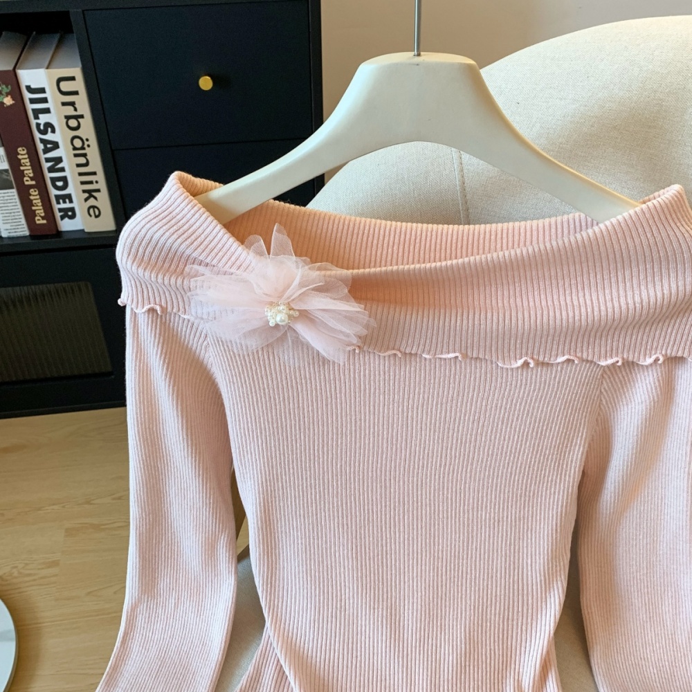 Flowers flat shoulder niche slim enticement sweater