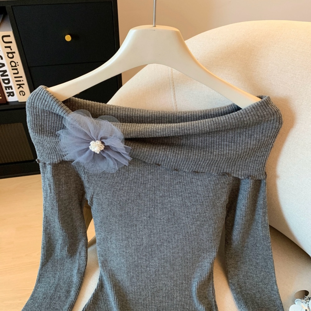 Flowers flat shoulder niche slim enticement sweater