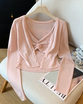 Sweet flowers vest autumn cardigan 2pcs set for women