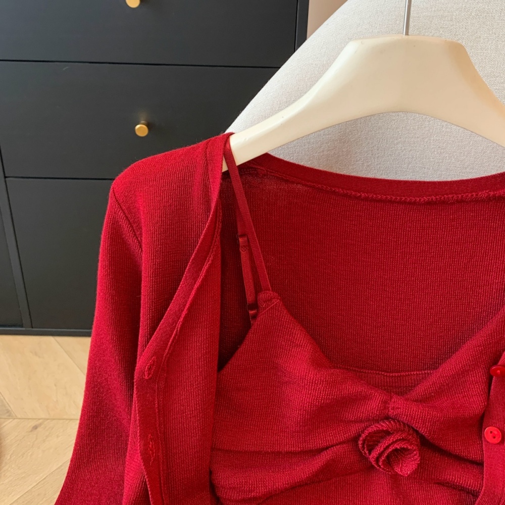 Sweet flowers vest autumn cardigan 2pcs set for women