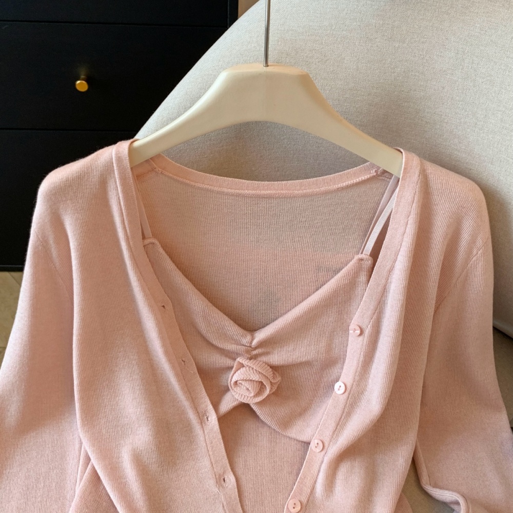 Sweet flowers vest autumn cardigan 2pcs set for women