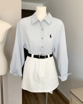 Cotton linen tops embroidery shirt 2pcs set for women