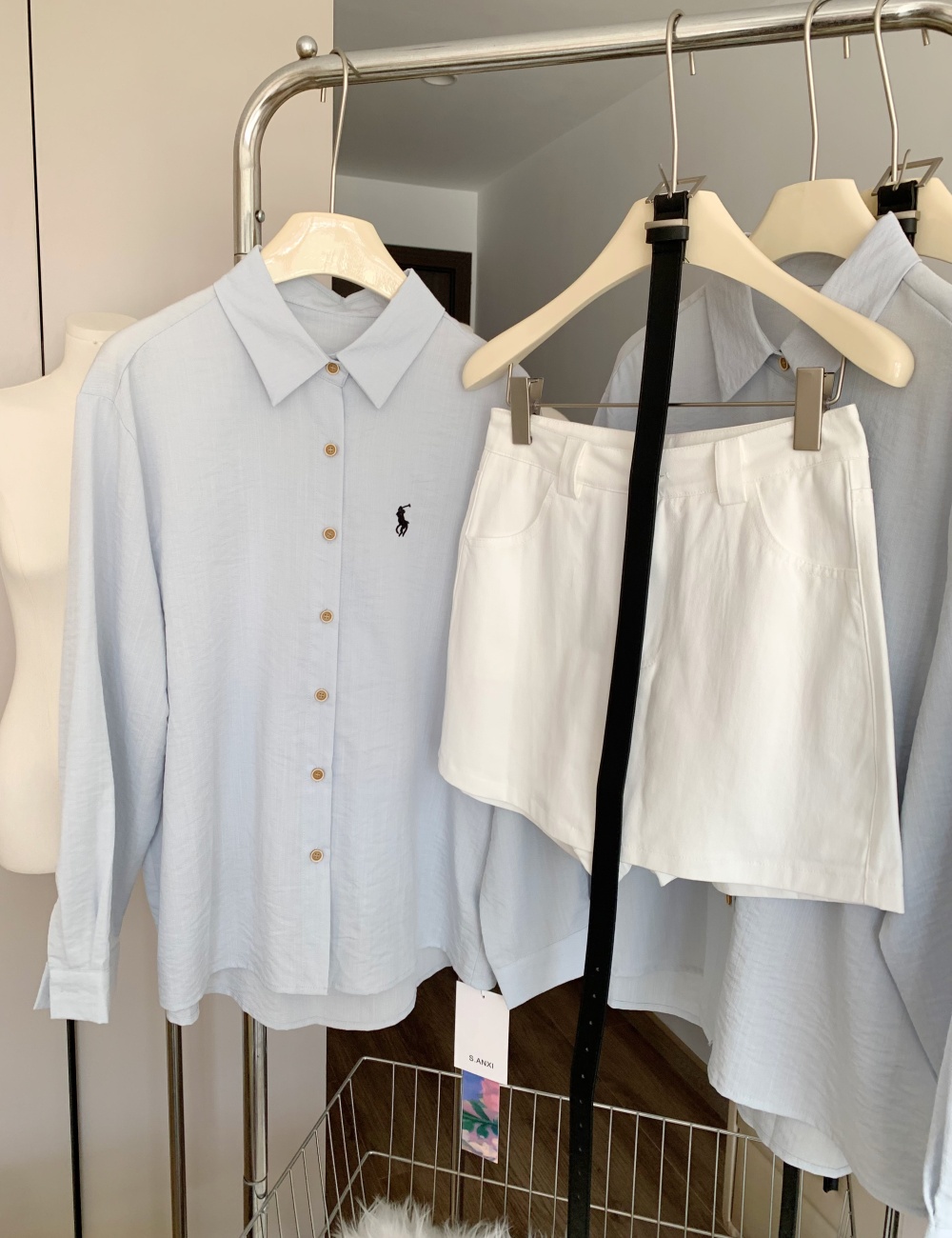 Cotton linen tops embroidery shirt 2pcs set for women