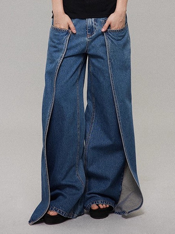 Autumn straight long pants all-match blue wide leg pants