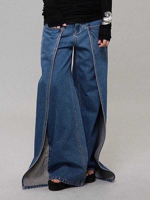 Autumn straight long pants all-match blue wide leg pants