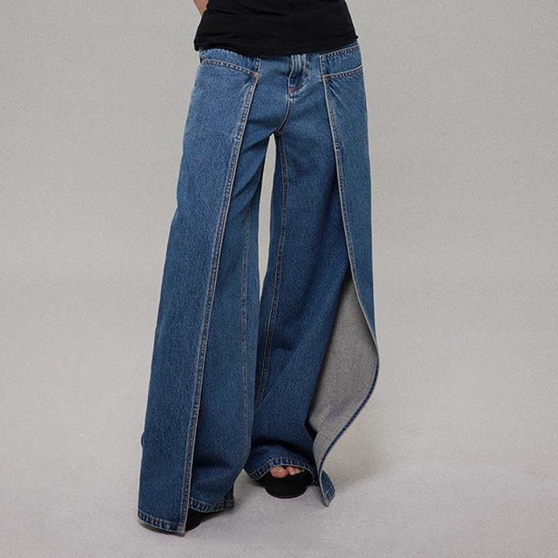 Autumn straight long pants all-match blue wide leg pants