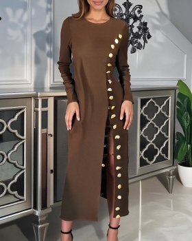 European style round neck dress slim long dress for women