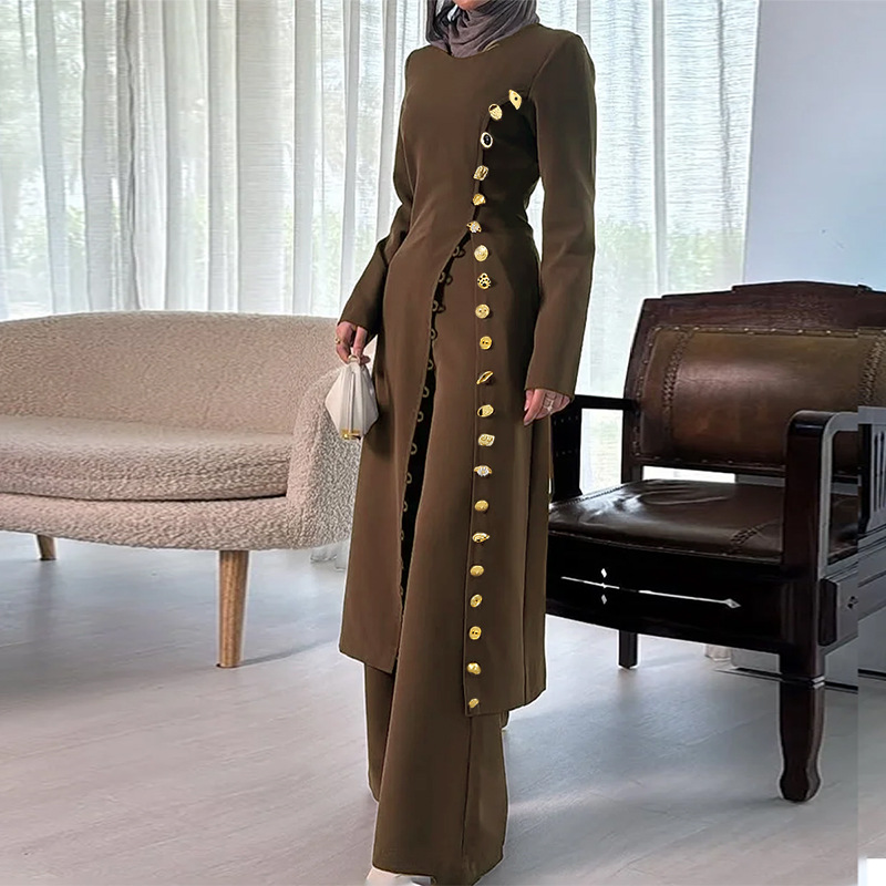 European style round neck dress slim long dress for women