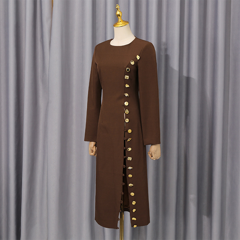 European style round neck dress slim long dress for women