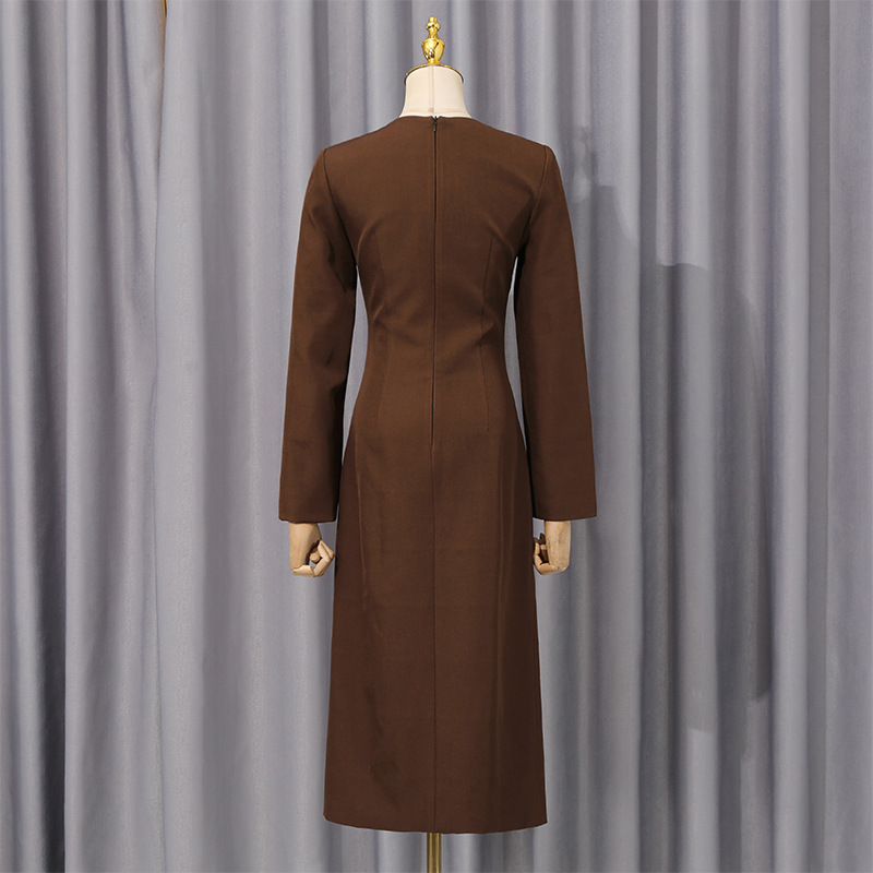 European style round neck dress slim long dress for women