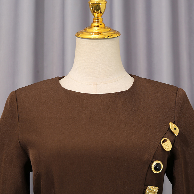 European style round neck dress slim long dress for women