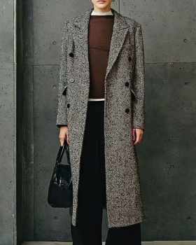 Double-breasted windbreaker France style woolen coat
