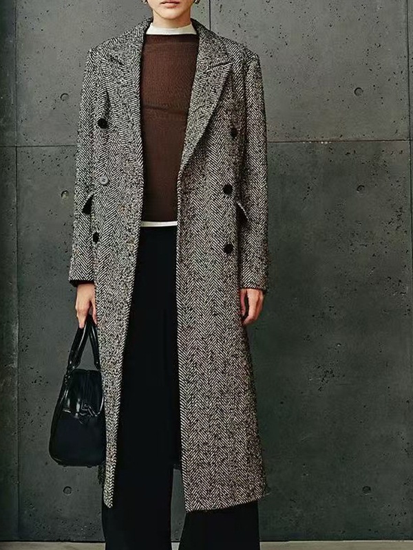 Double-breasted windbreaker France style woolen coat