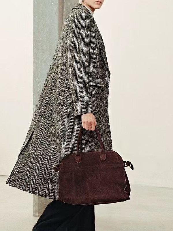 Double-breasted windbreaker France style woolen coat
