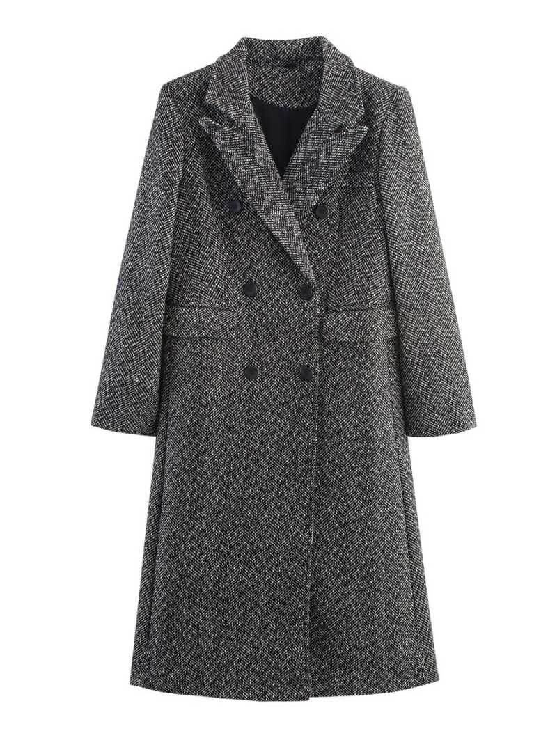 Double-breasted windbreaker France style woolen coat