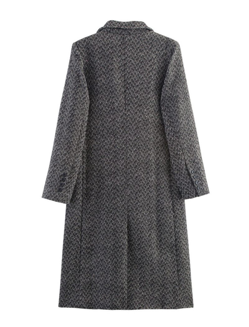 Double-breasted windbreaker France style woolen coat