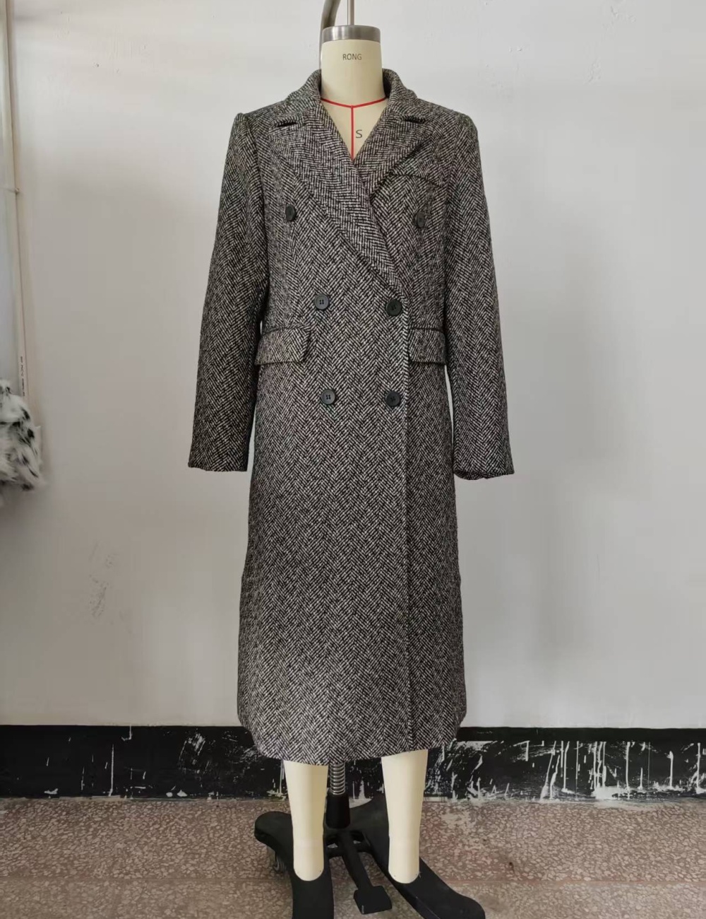 Double-breasted windbreaker France style woolen coat