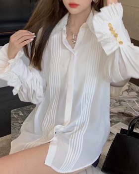 Stitching temperament pure tops lapel France style shirt