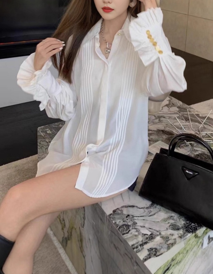 Stitching temperament pure tops lapel France style shirt