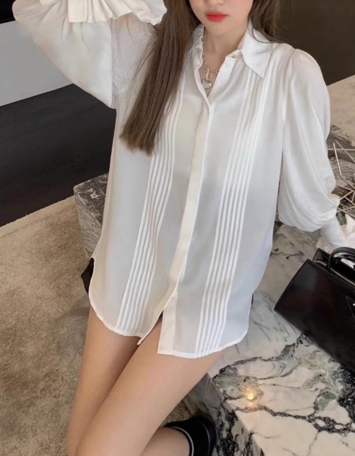 Stitching temperament pure tops lapel France style shirt