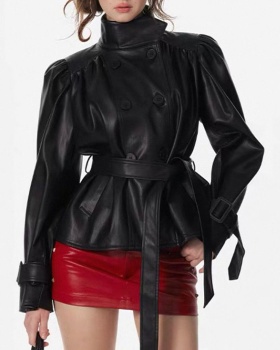 Double-breasted pure windbreaker autumn coat