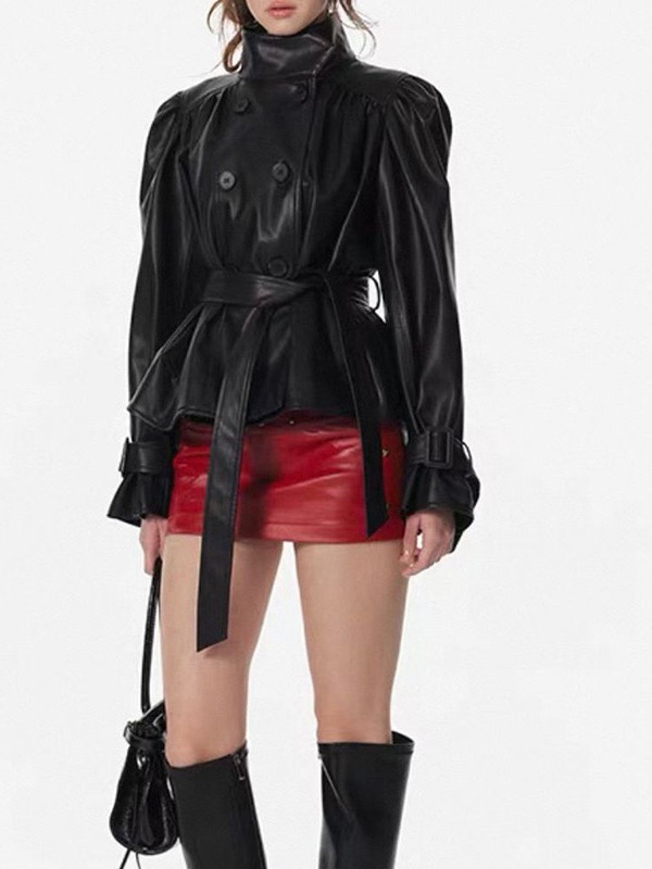 Double-breasted pure windbreaker autumn coat