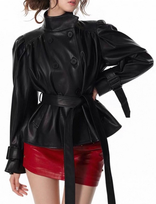 Double-breasted pure windbreaker autumn coat