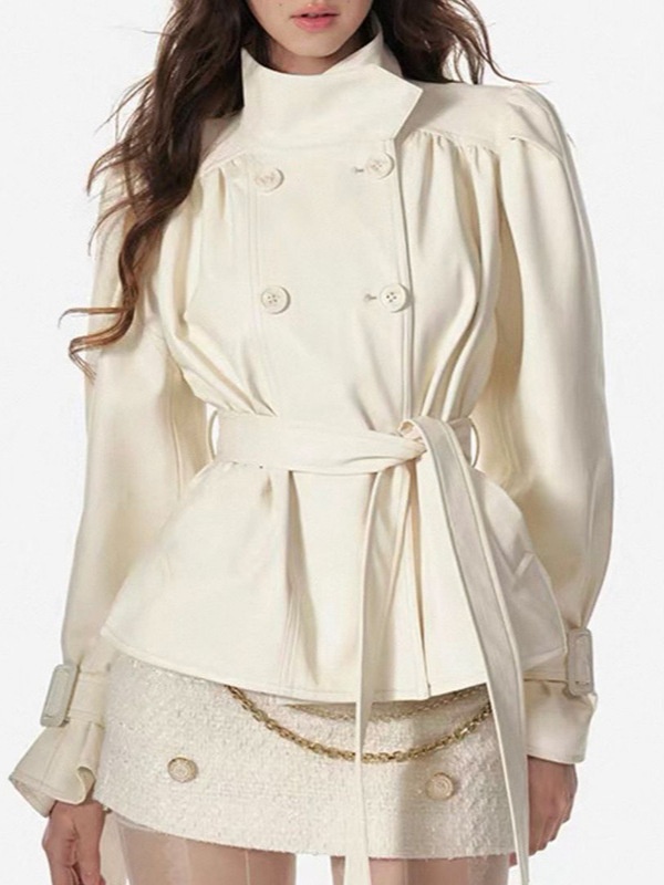 Double-breasted pure windbreaker autumn coat