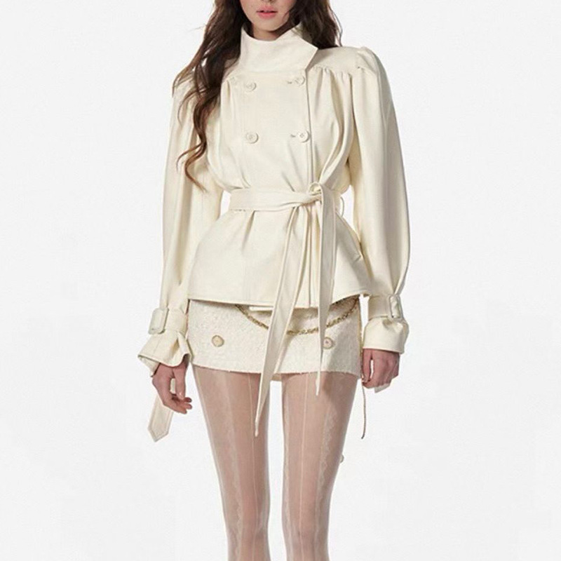 Double-breasted pure windbreaker autumn coat