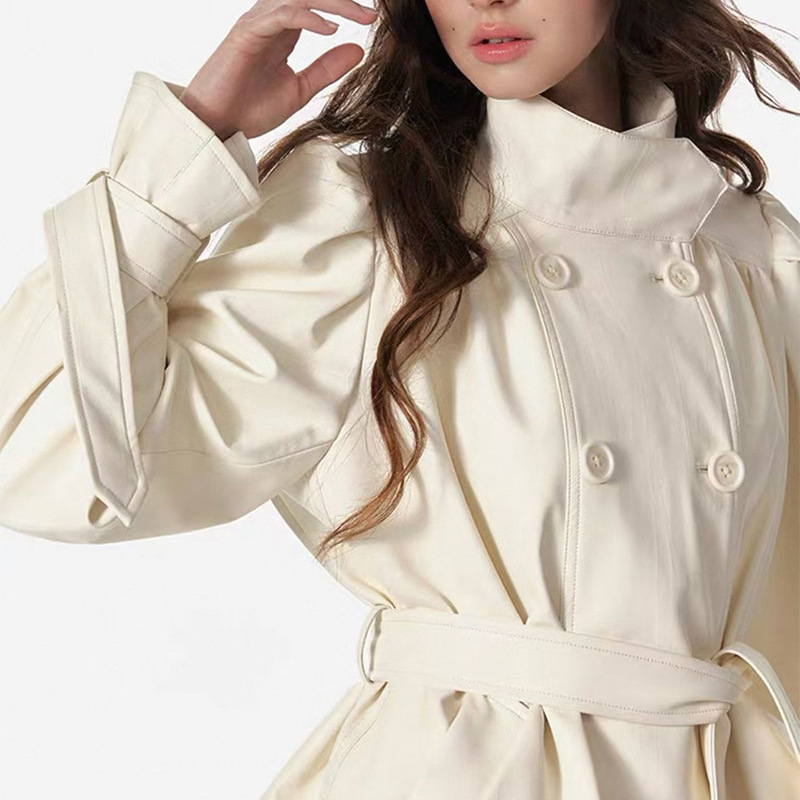 Double-breasted pure windbreaker autumn coat