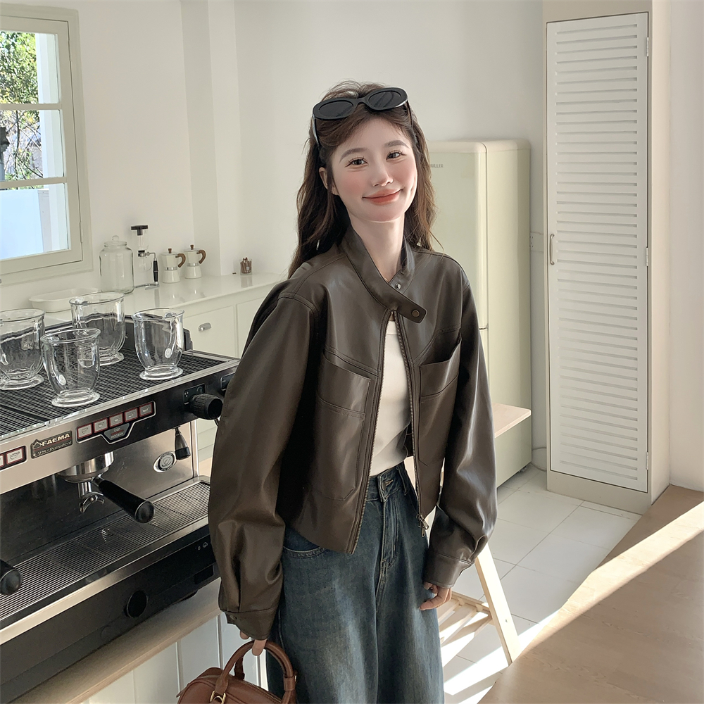 American style leather coat jacket for women