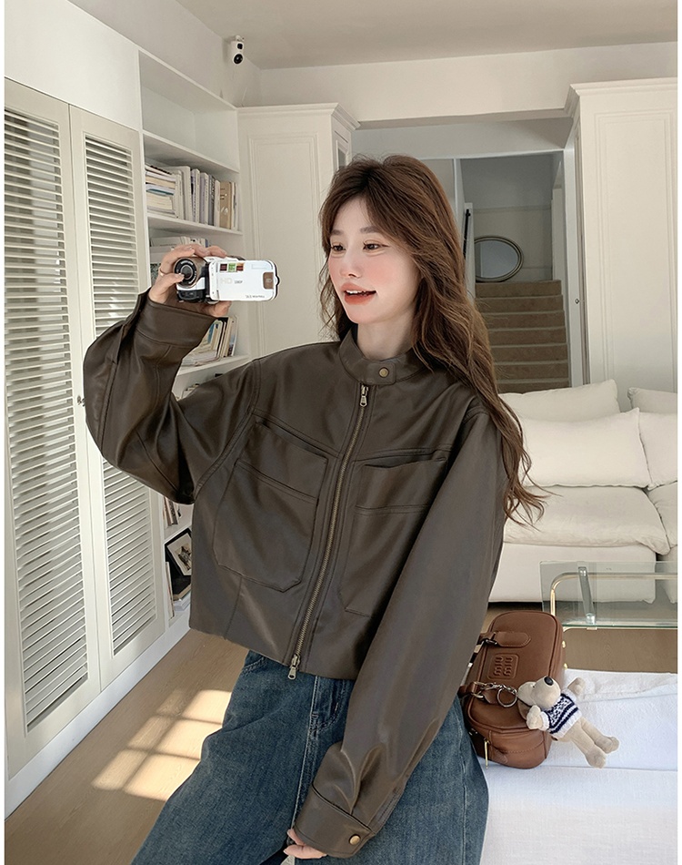 American style leather coat jacket for women