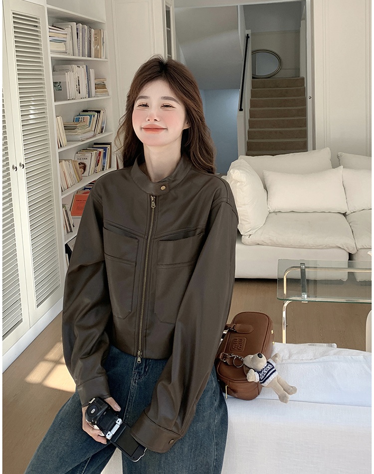 American style leather coat jacket for women