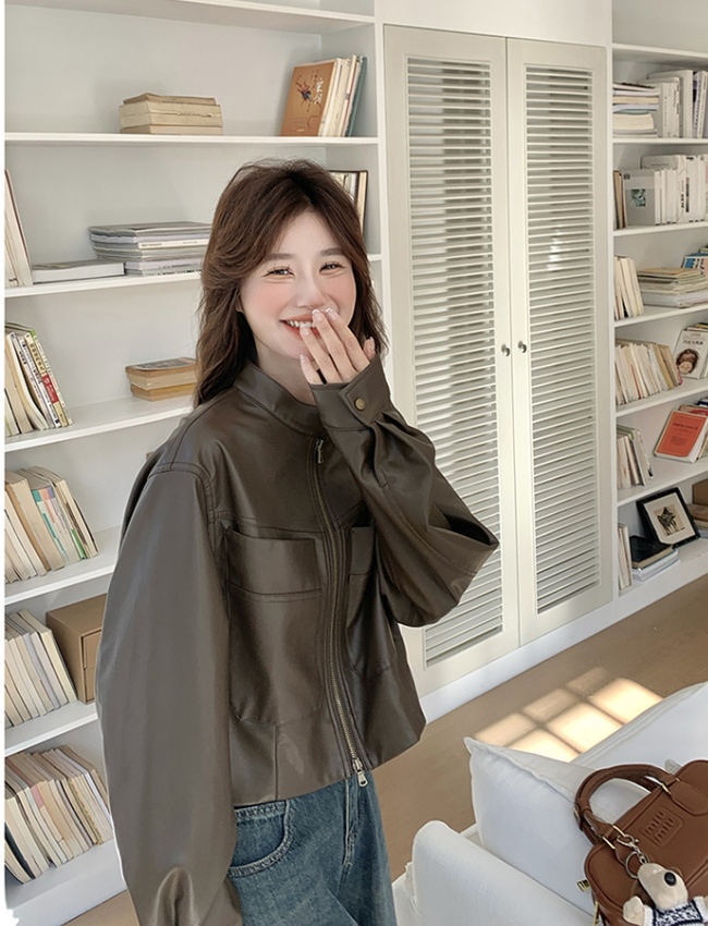 American style leather coat jacket for women