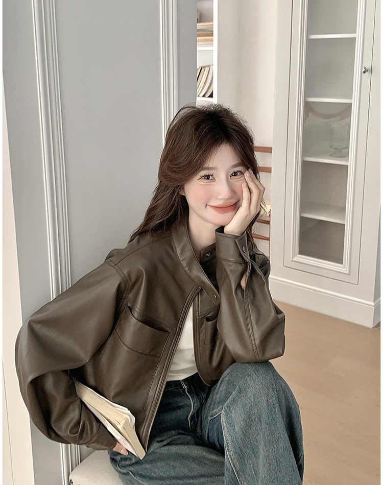 American style leather coat jacket for women