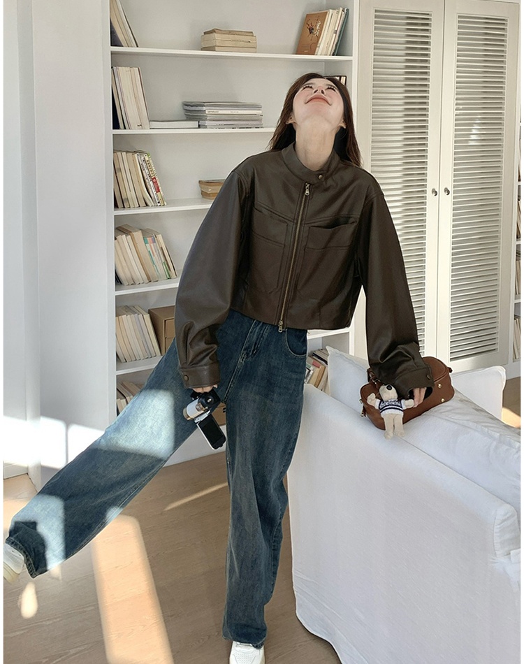 American style leather coat jacket for women