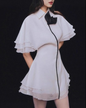 Lapel lotus leaf edges dress temperament autumn T-back
