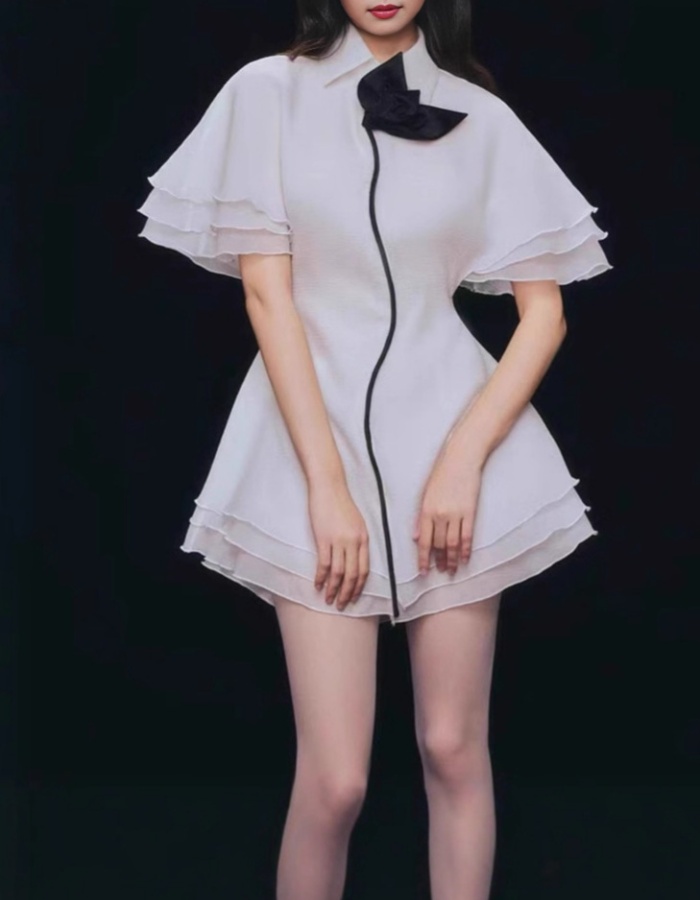 Lapel lotus leaf edges dress temperament autumn T-back