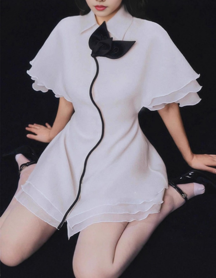 Lapel lotus leaf edges dress temperament autumn T-back