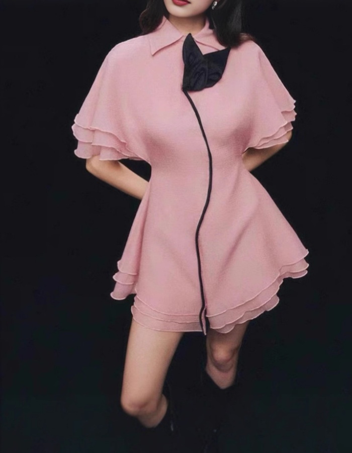 Lapel lotus leaf edges dress temperament autumn T-back