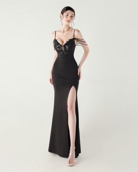 Slim set beads applique banquet bandage evening dress